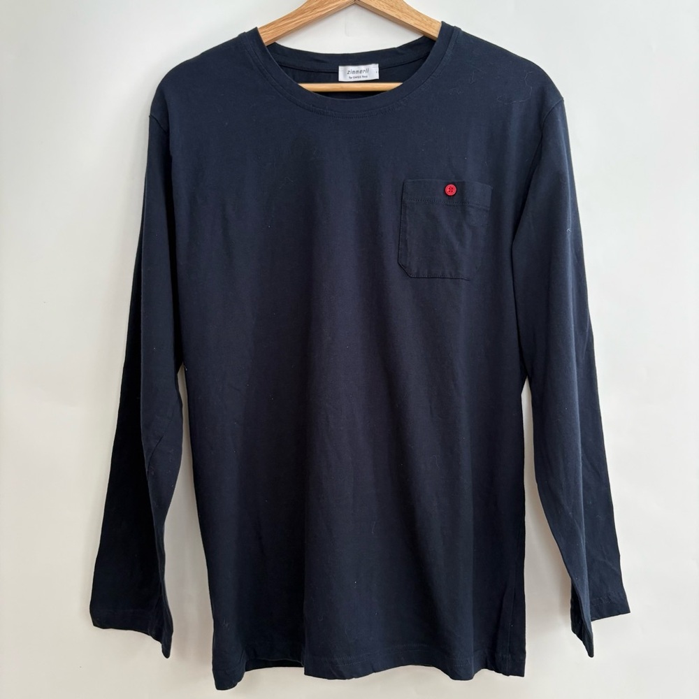 Zimmerli of Switzerland Navy Blue Long Sleeve T-shirt with Front Pocket